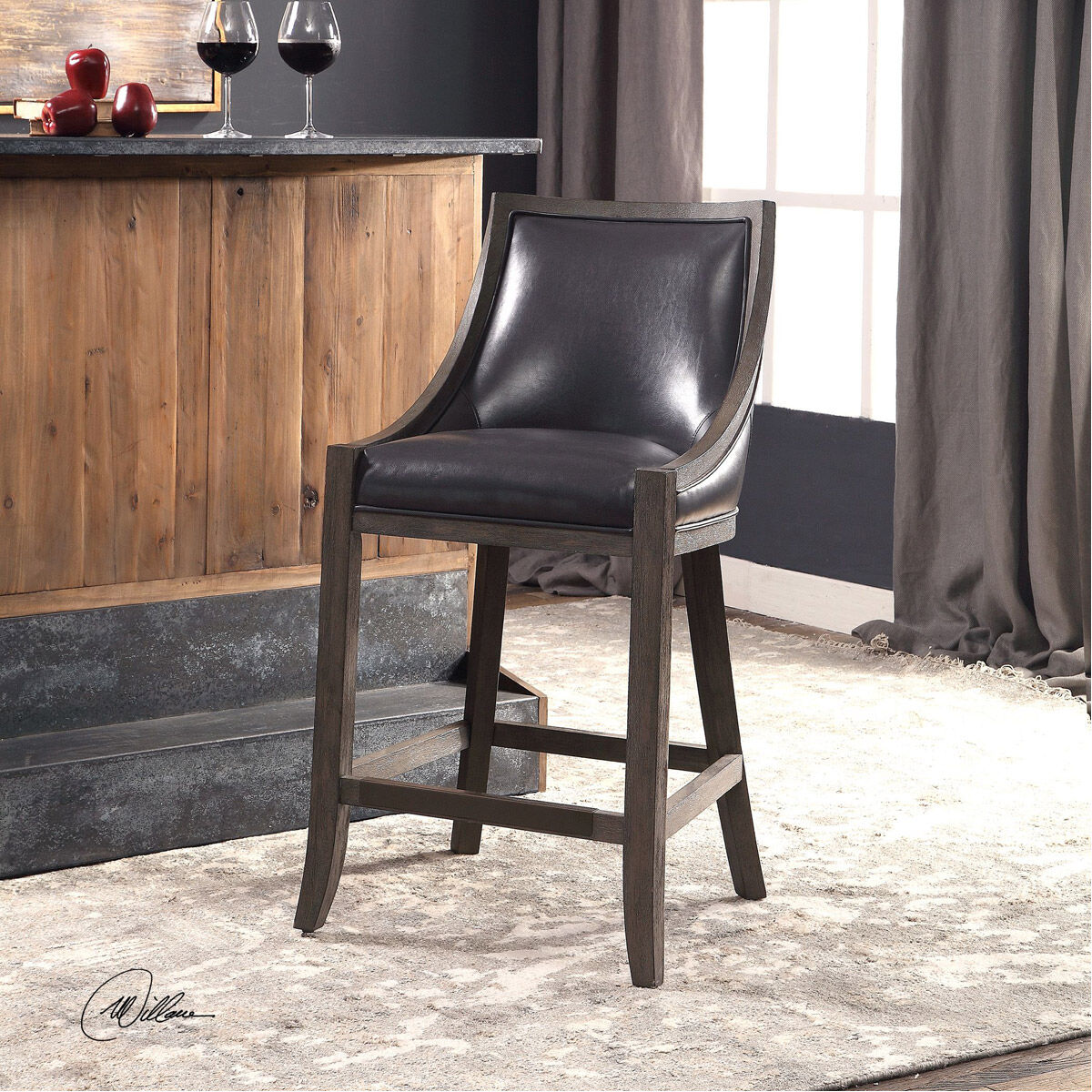 Uttermost 23465 Elowen 39 inch Steel Gray and Weathered Charcoal Brown Counter Stool
