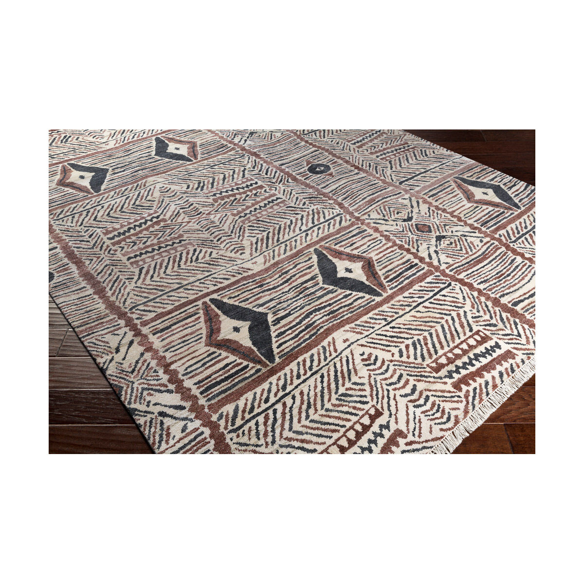 Zambia 120 X 96 inch Cream/Dark Brown/Black Rugs, Bamboo Silk and Wool