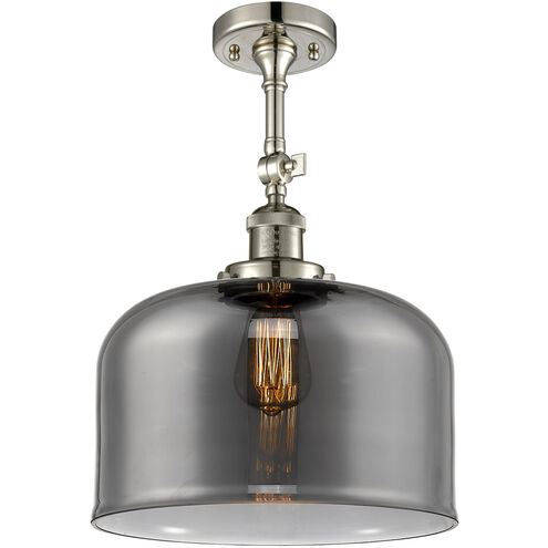 Franklin Restoration X-Large Bell LED 12 inch Polished Nickel Semi-Flush Mount Ceiling Light in Plated Smoke Glass, Franklin Restoration