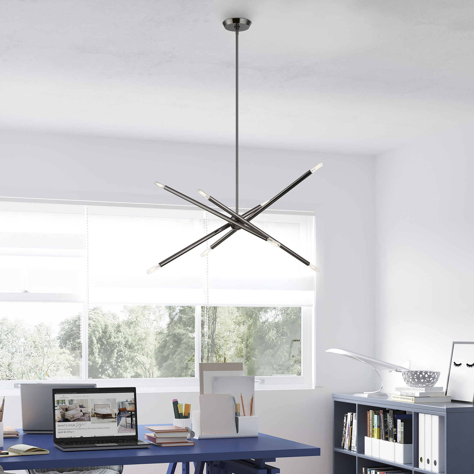 Soho 8 Light 32 inch Black Chrome Linear Chandelier Ceiling Light