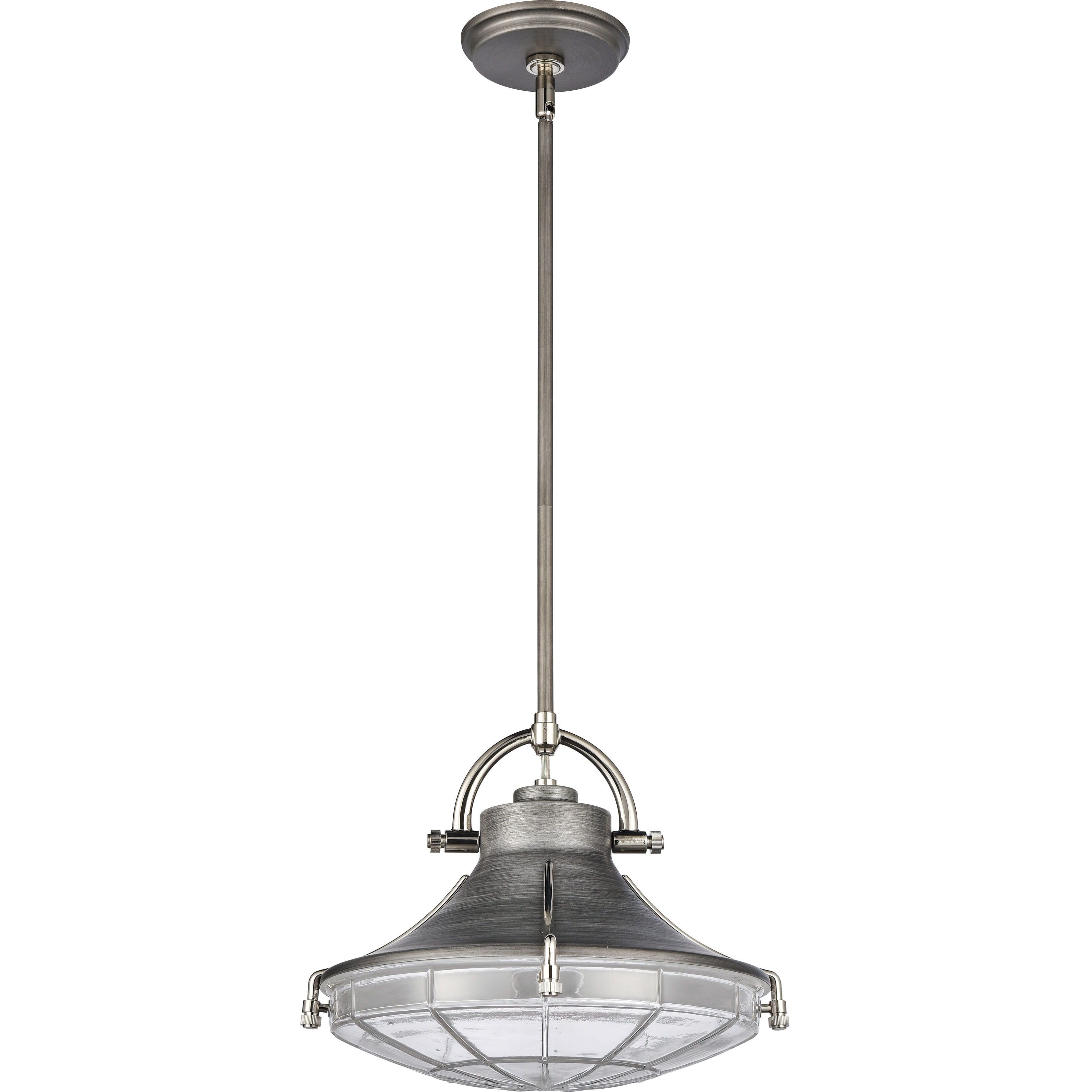 Urbanite Pendant Ceiling Light in Weathered Zinc with Polished Nickel