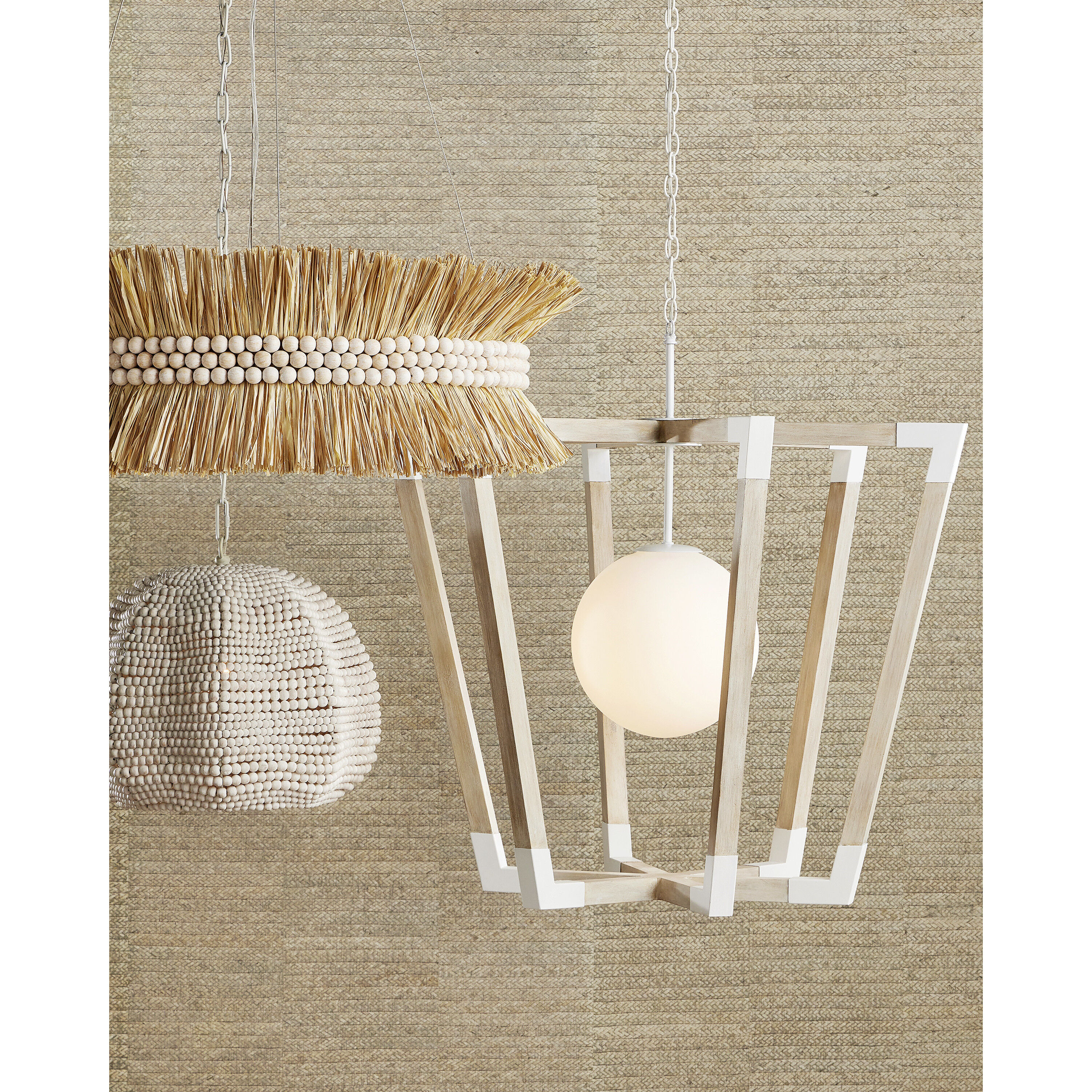 Seychelles 6 Light 33 inch Sugar White Natural Raffia Chandelier Ceiling Light