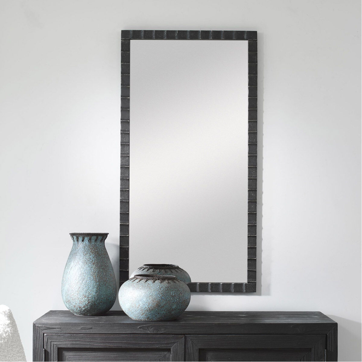 Dandridge 42 X 22 inch Distressed Matte Black with Silver Undertones Wall Mirror