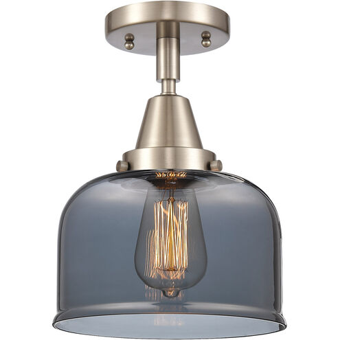 Franklin Restoration Large Bell LED 8 inch Brushed Satin Nickel Flush Mount Ceiling Light in Plated Smoke Glass
