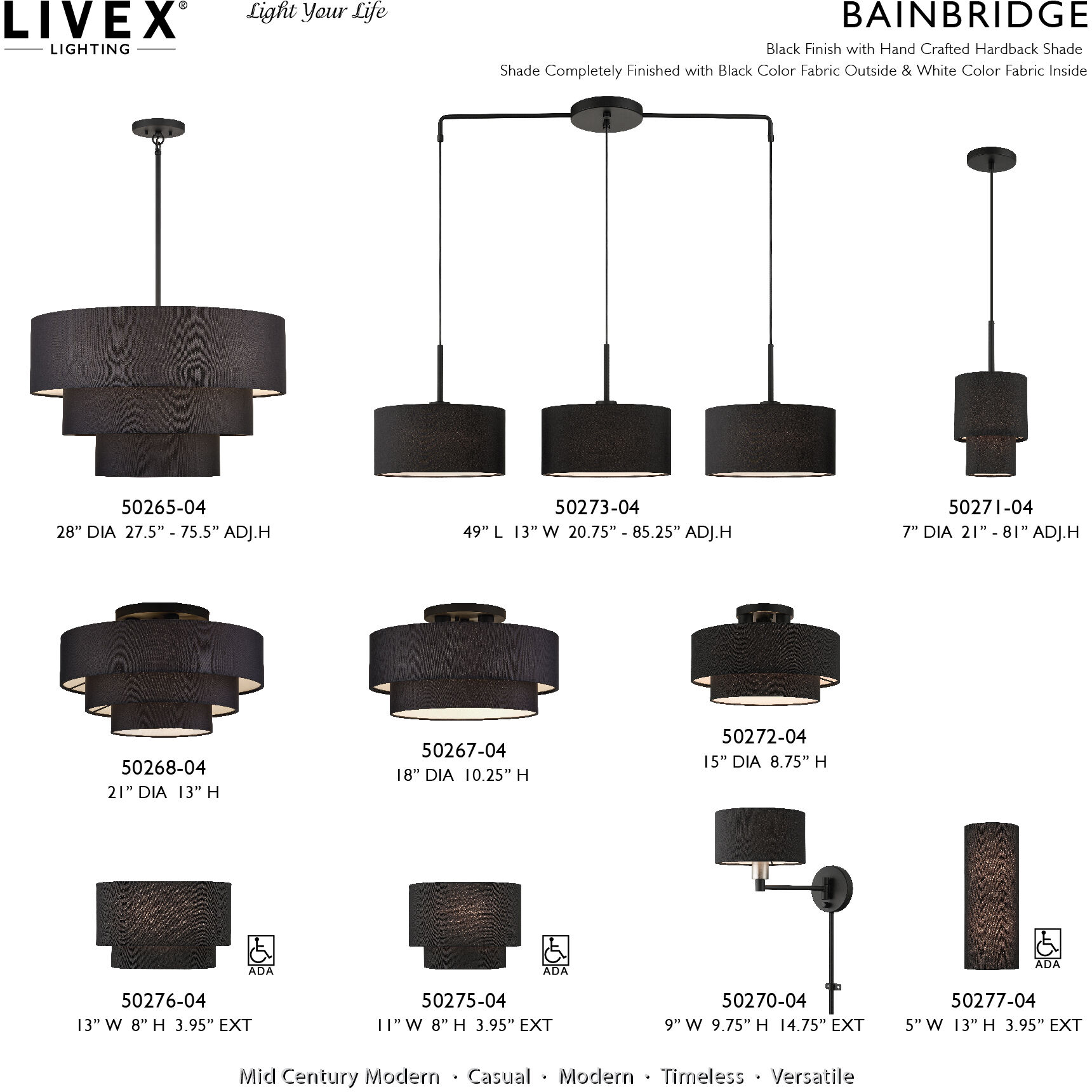 Bainbridge 3 Light 18 inch Black Semi Flush Mount Ceiling Light, Large