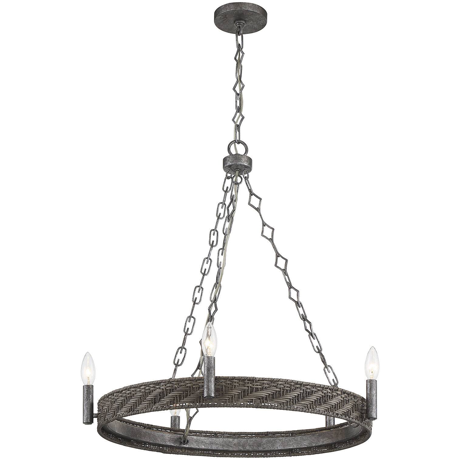 Tripoli 5 Light 26 inch Mottled Zinc with Natural Rattan Chandelier Ceiling Light