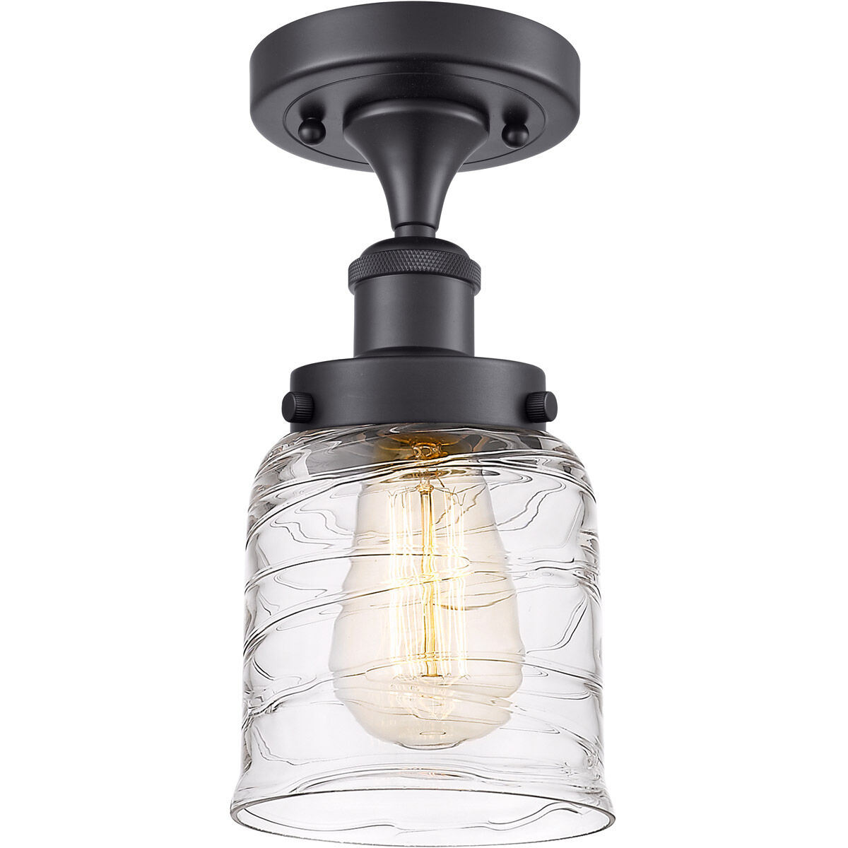 Ballston Bell LED 5 inch Matte Black Semi-Flush Mount Ceiling Light in Clear with Cage