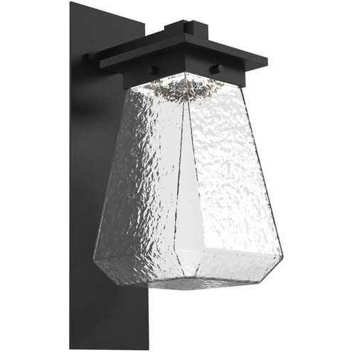 Outdoor Chilled Glass LED Textured Black Outdoor Sconce in 3000K LED, Beacon Arm