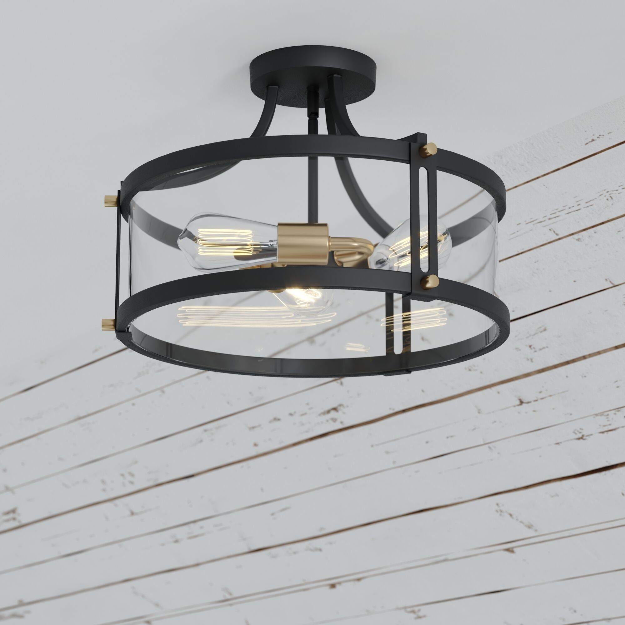 Holbrook LED 15.75 inch Matte Black and Satin Brass Semi-Flush Mount Ceiling Light