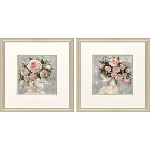 Rose Girl Pink and Green and Neutral and Gray Framed Art