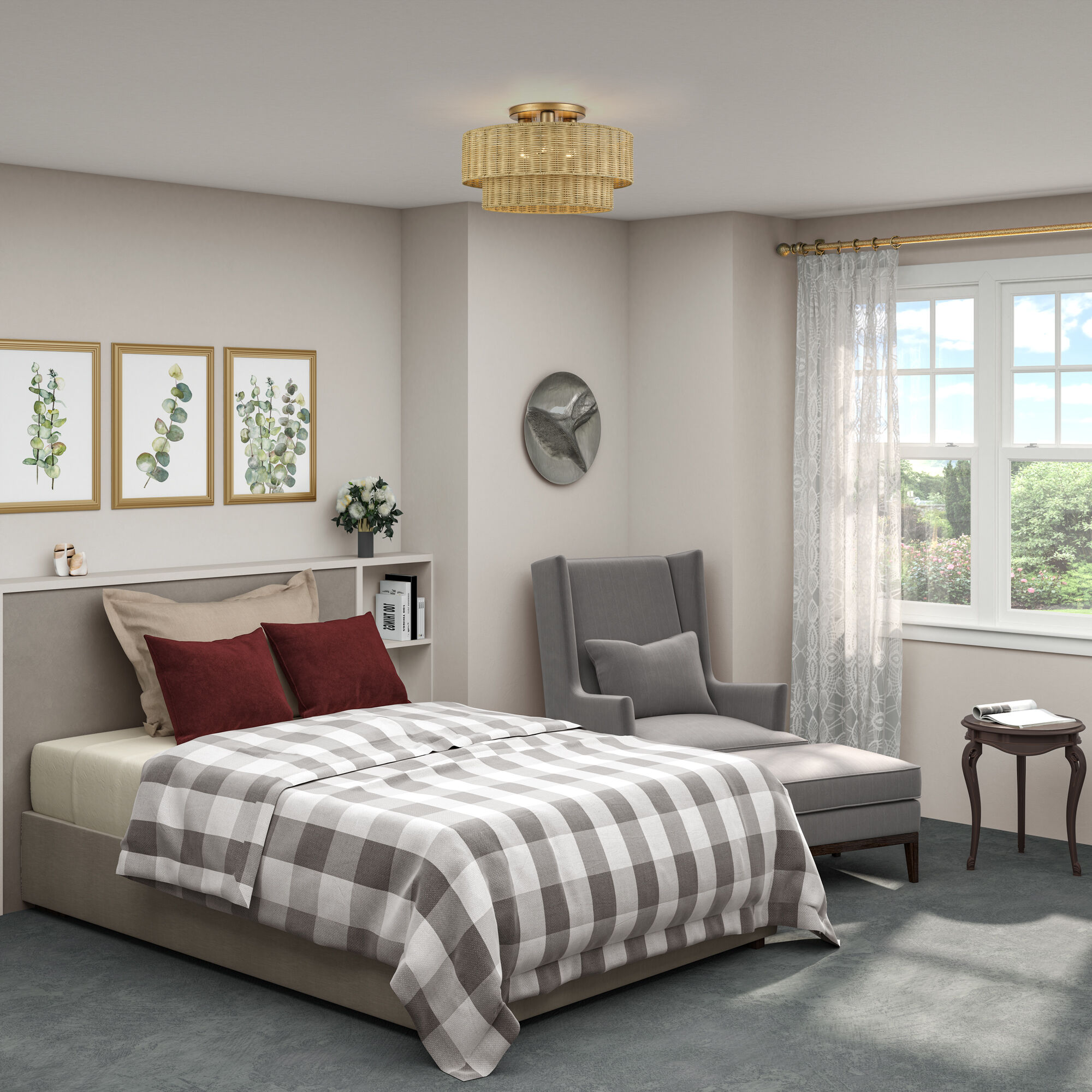 Weavington 3 Light 18 inch Antique Gold Leaf Semi Flush Mount Ceiling Light, Large