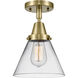 Franklin Restoration Large Cone LED 7.75 inch Antique Brass Flush Mount Ceiling Light in Clear Glass