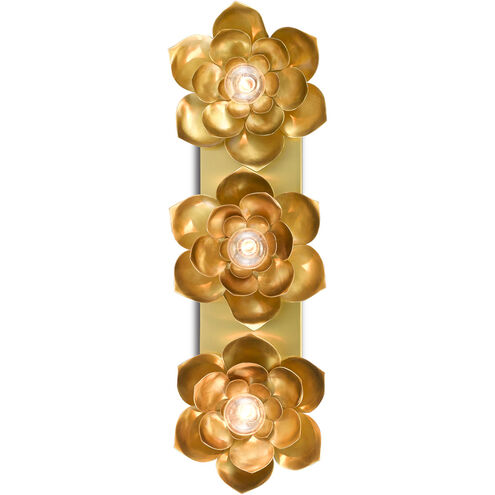 Blossom 3 Light 8 inch Satin Brass Wall Sconce Wall Light, Denise McGaha Collection