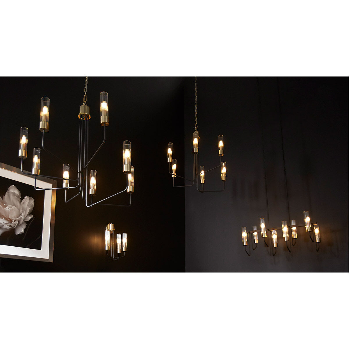 Helix 6 Light 28 inch Noir with Aged Brass Chandelier Ceiling Light