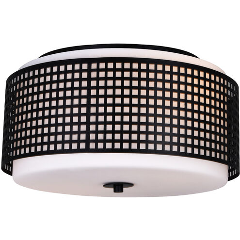 Checkered 2 Light 15 inch Black Drum Shade Flush Mount Ceiling Light