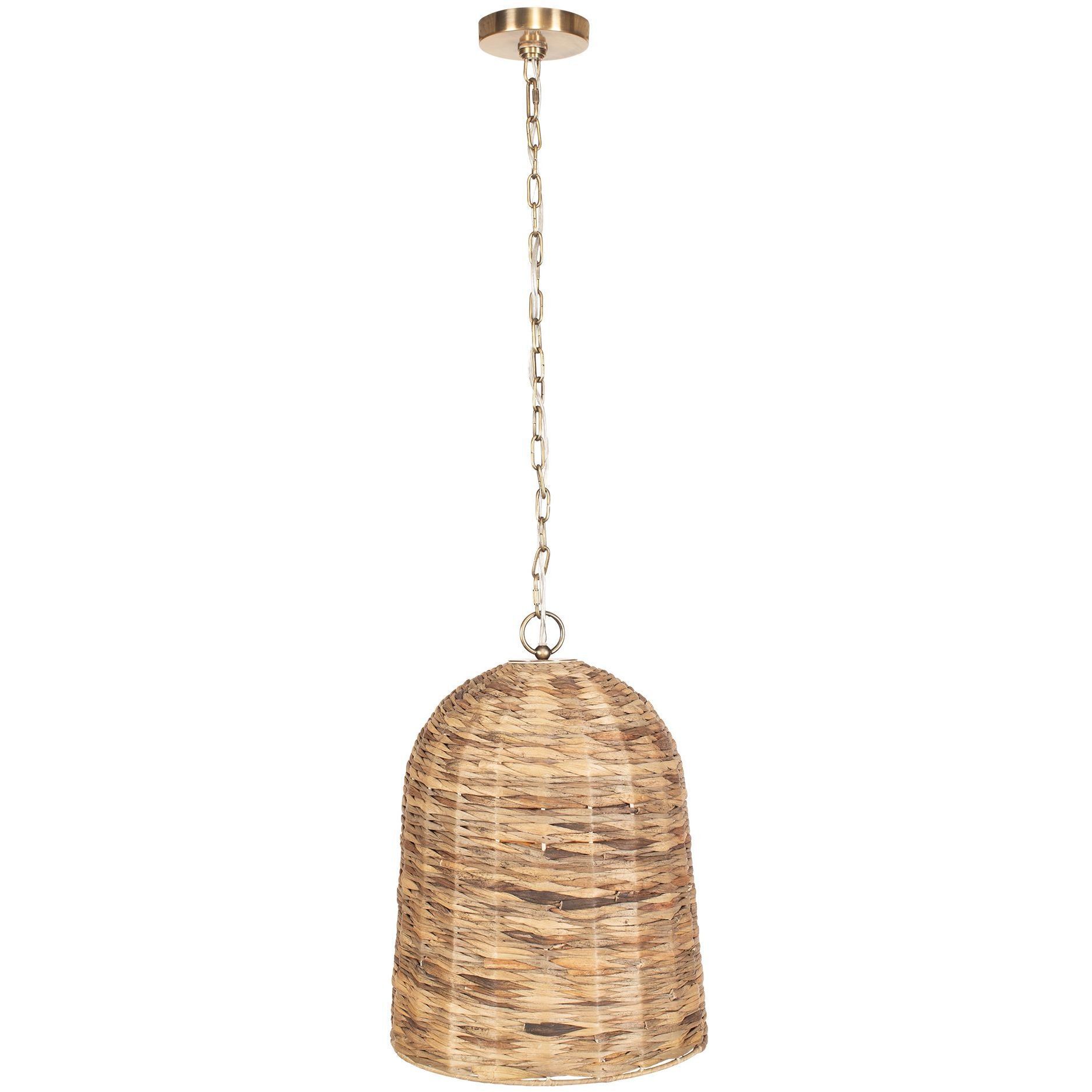 Rotorua 1 Light 13.75 inch Antique Brass and Natural Woven Sea Grass Pendant Ceiling Light