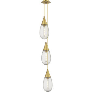 Malone 3 Light 8 inch Brushed Brass Multi Pendant Ceiling Light in Striped Clear Glass