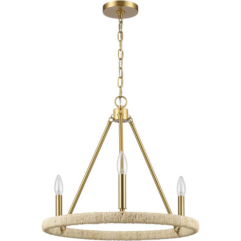 Abaca 3 Light 20 inch Brushed Gold with Natural Chandelier Ceiling Light