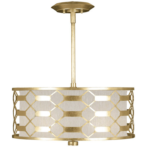 Allegretto 3 Light 24 inch Gold Pendant Ceiling Light in Gold Leaf, Champagne Fabric