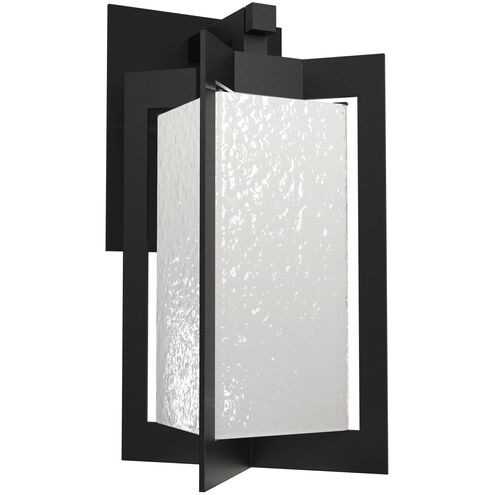 Quad LED Textured Black Outdoor Sconce in Opal with Hammered Texture, Lantern