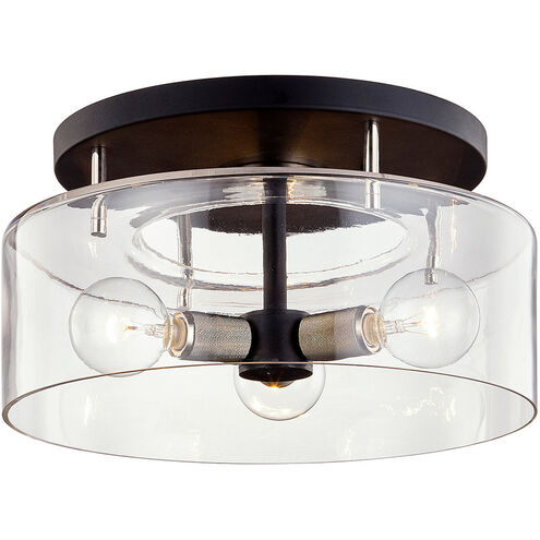 Bergamot Station 3 Light 17 inch Textured Black and Polished Nickel Semi Flush Ceiling Light