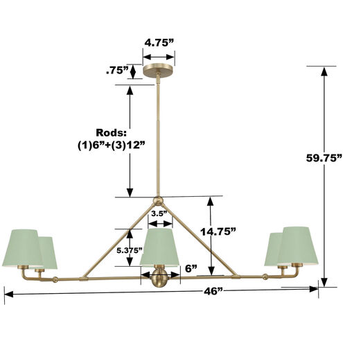 Xavier 6 Light 46 inch Vibrant Gold and Green Chandelier Ceiling Light