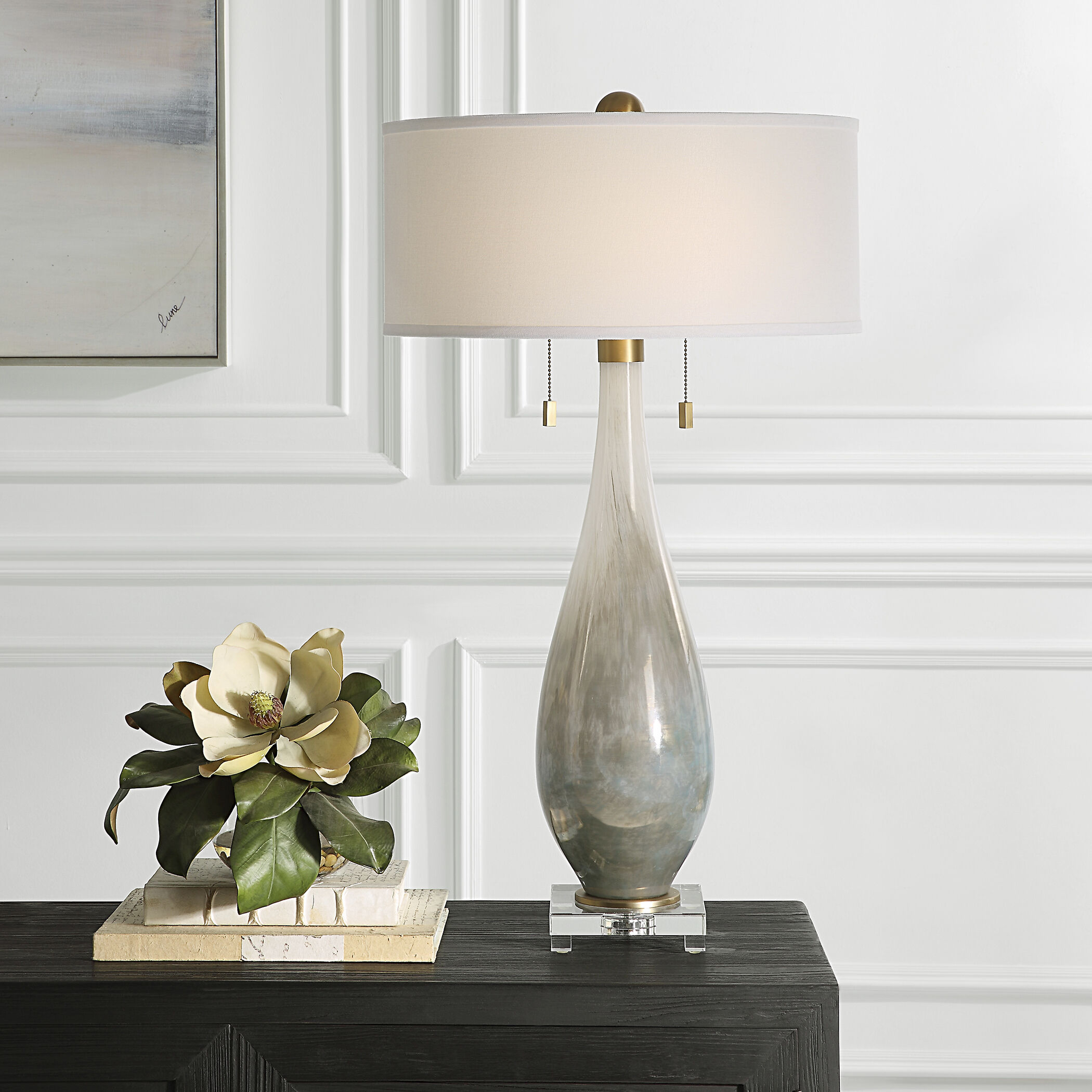 Cardoni 32.25 inch 60 watt White and Smoked Bronze with Brushed Brass Table Lamp Portable Light