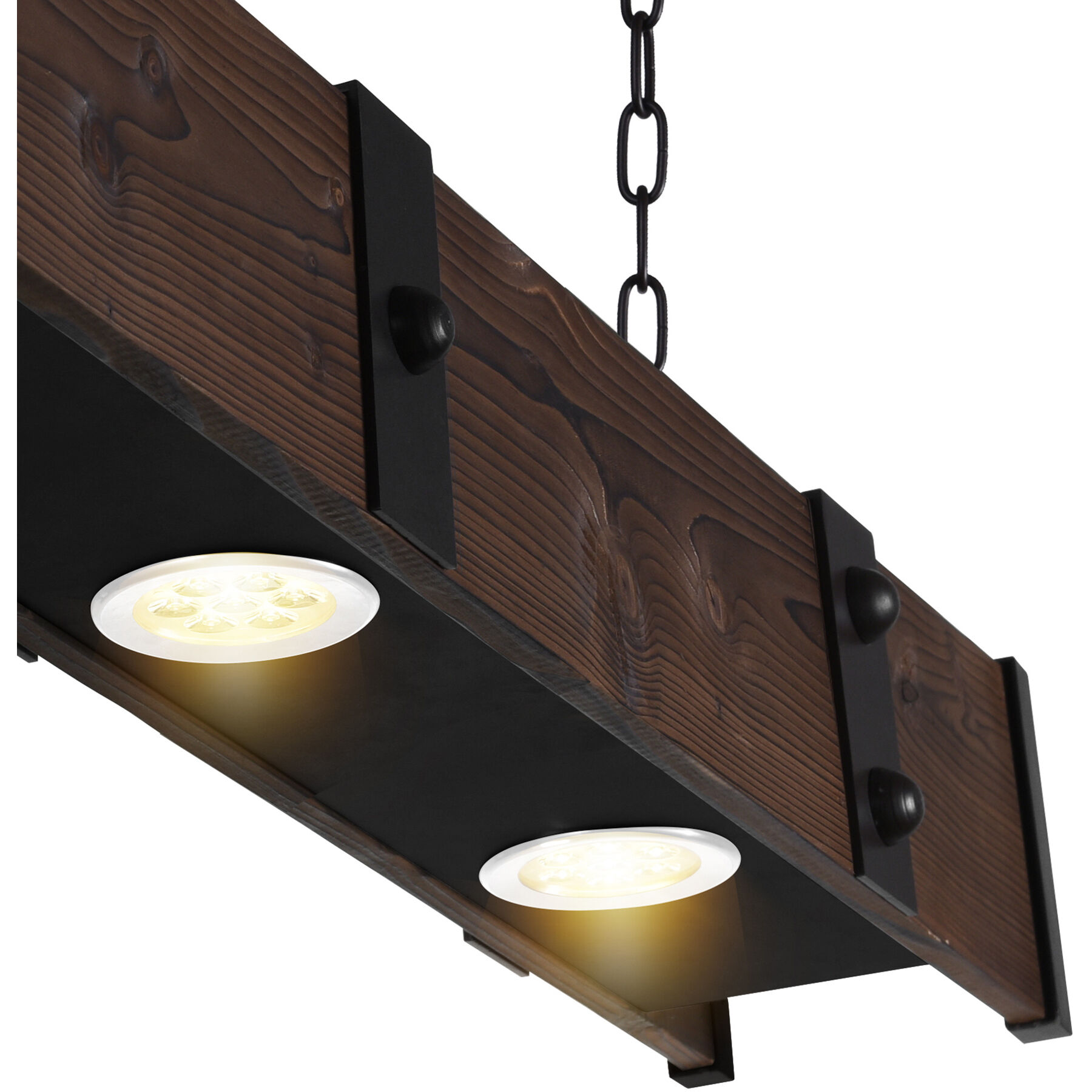 Pago LED 42 inch Black and Wood Drum Shade Island Light Ceiling Light