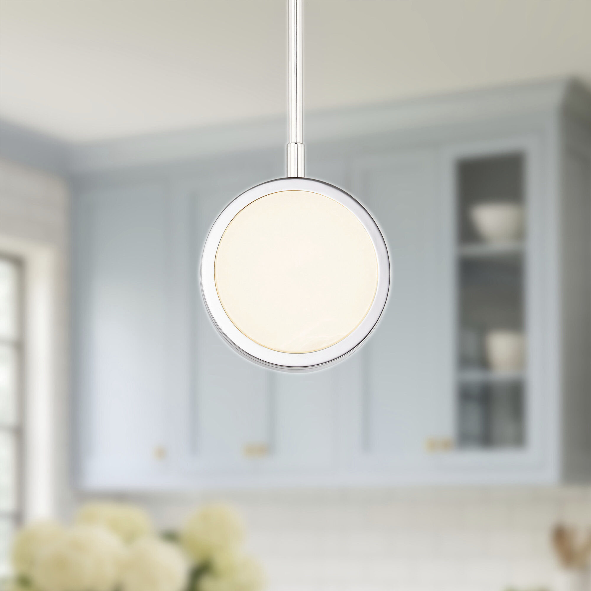 Blanco Pendant Ceiling Light in Polished Nickel and Alabaster