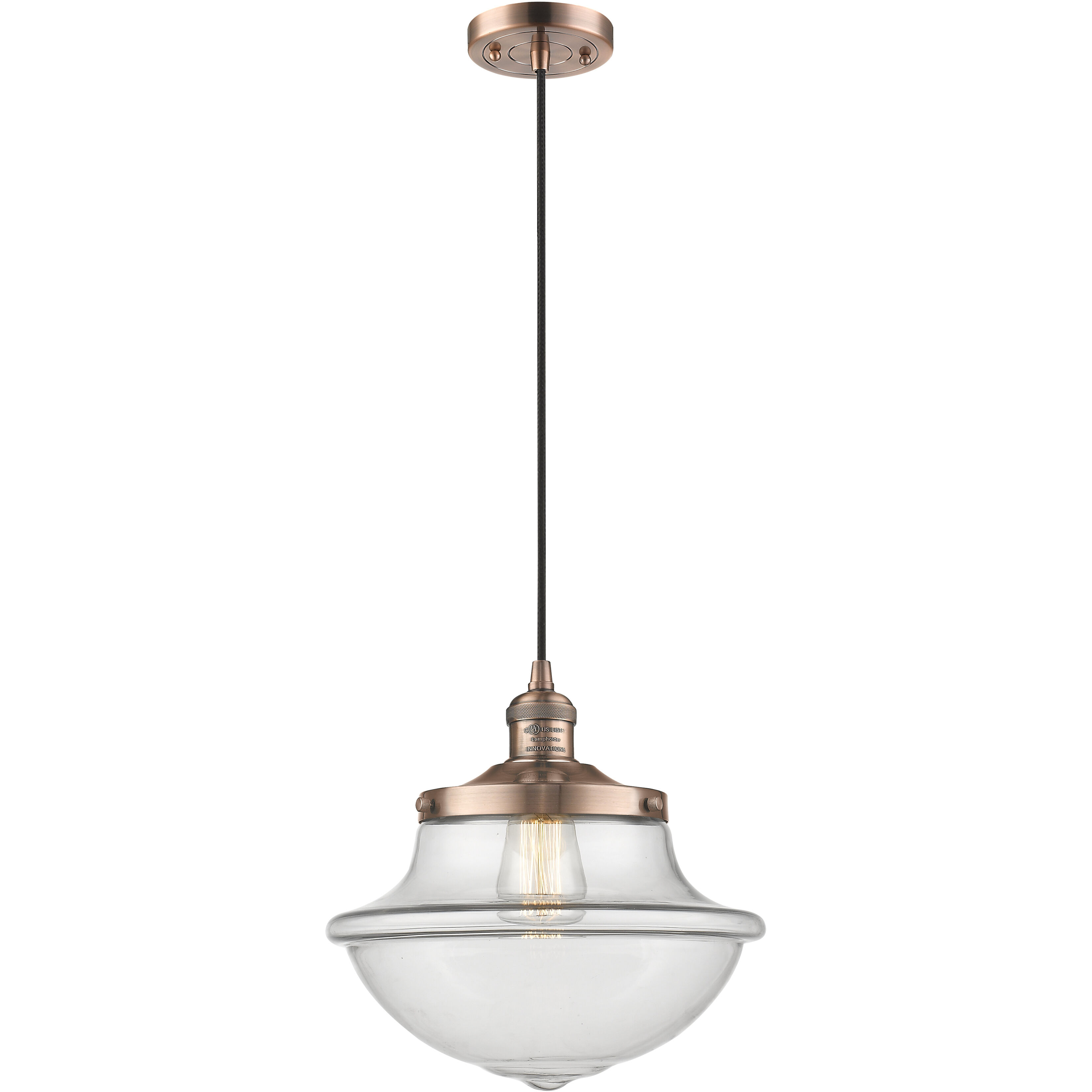 Franklin Restoration Oxford LED 12 inch Antique Copper Mini Pendant Ceiling Light in Clear, Franklin Restoration