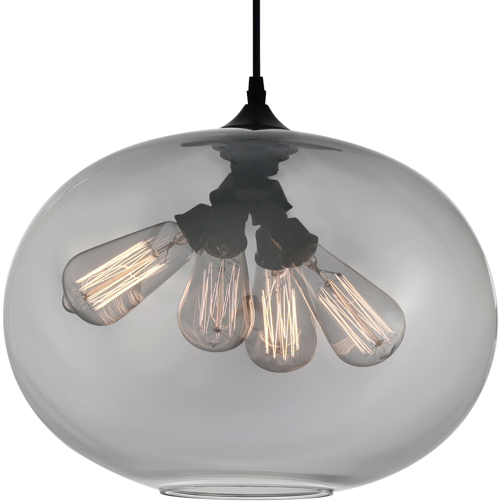 Glass 4 Light 16 inch Black Down Pendant Ceiling Light in Smoke