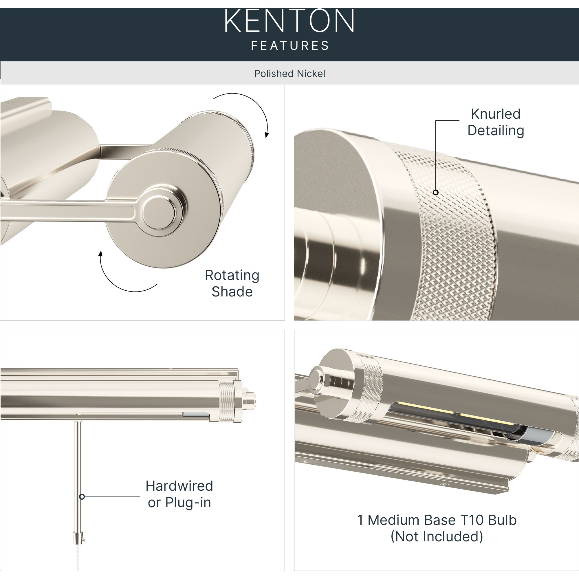 Kenton 13 watt 12 inch Polished Nickel Picture Light Wall Light