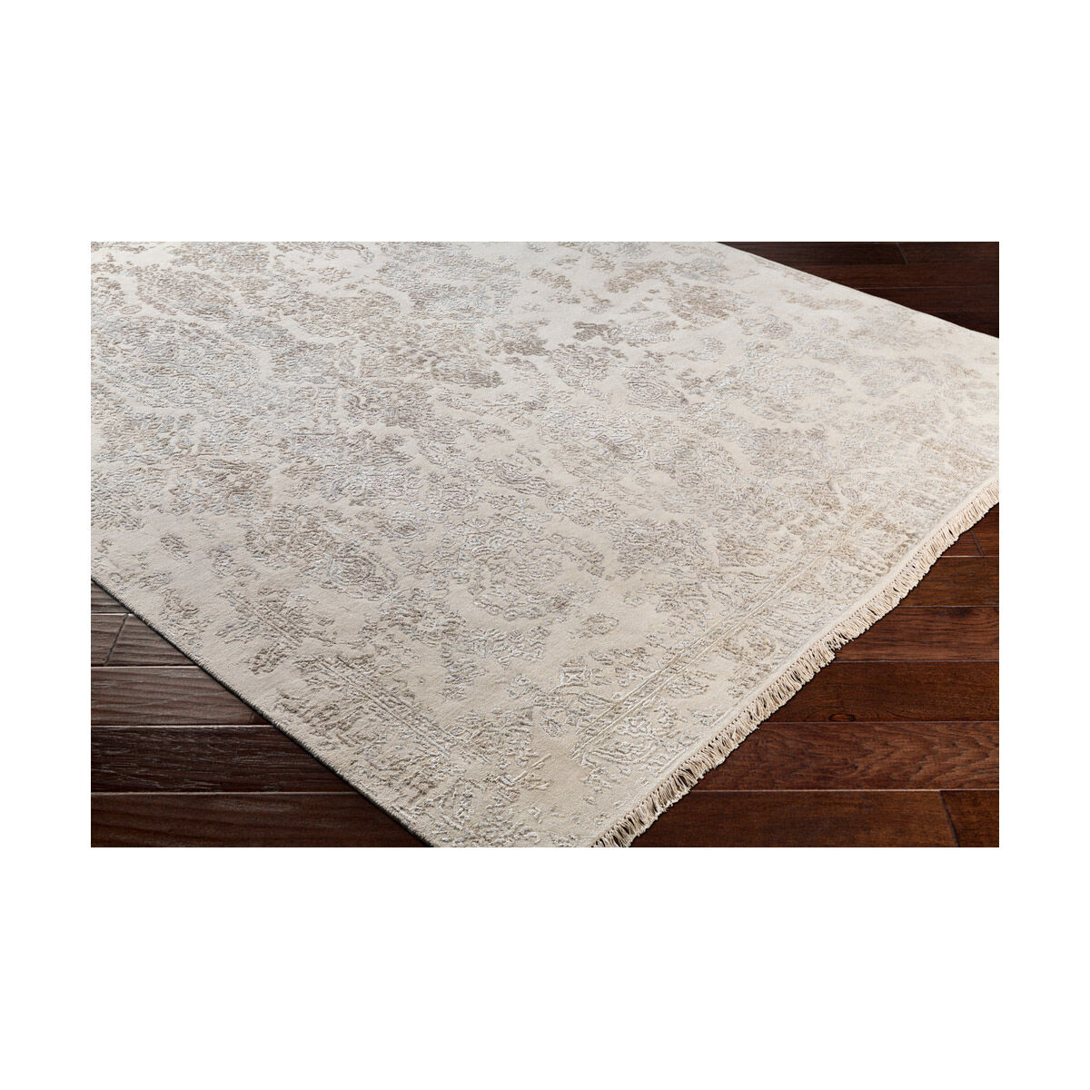 Kalvin 156 X 108 inch Dark Brown/Khaki/Ivory Rugs, Wool, Viscose, and Cotton