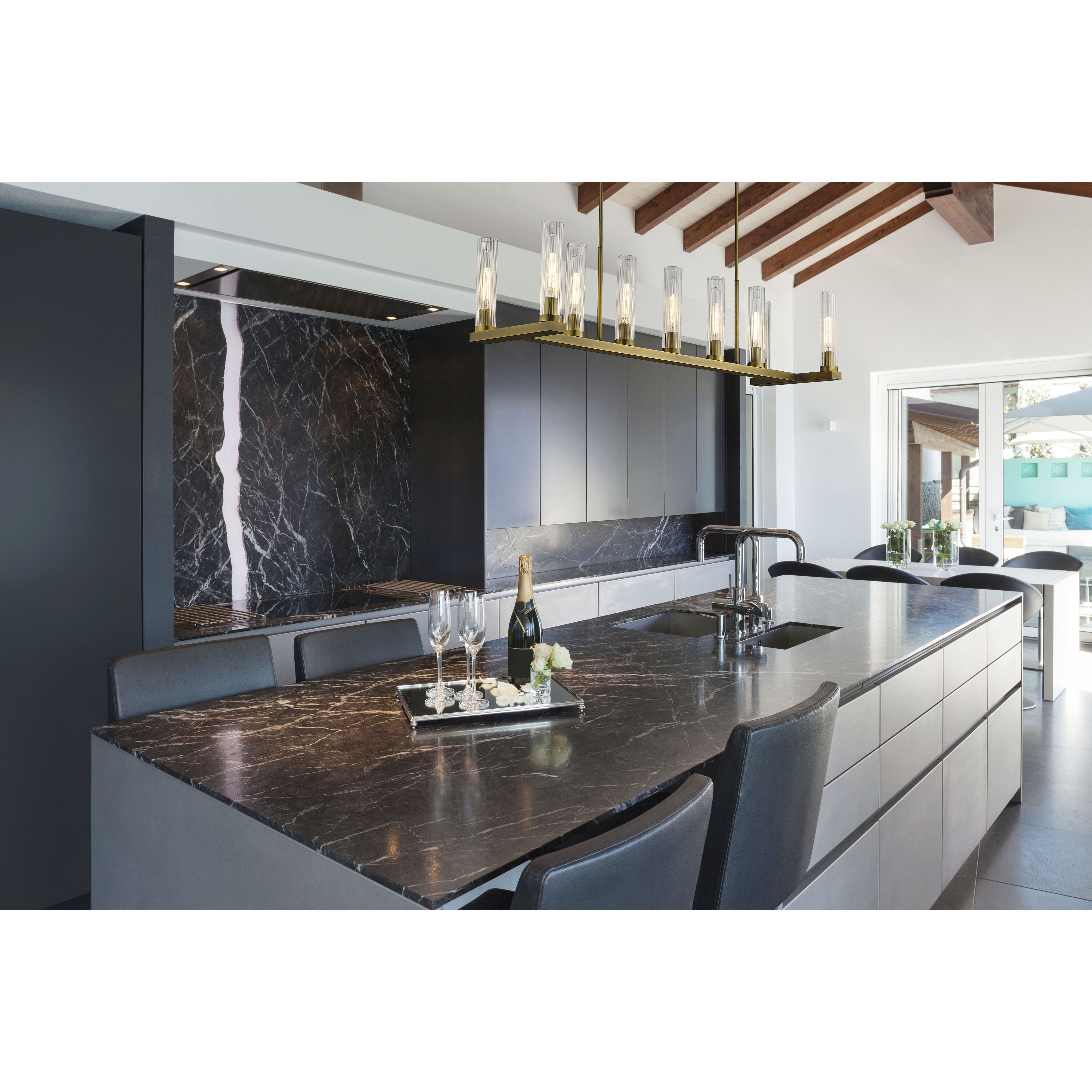 Beau 9 Light 56 inch Rubbed Brass Linear Chandelier Ceiling Light