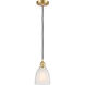 Ballston Brookfield LED 5.75 inch Satin Gold Mini Pendant Ceiling Light in White Glass, Black Textured, Ballston