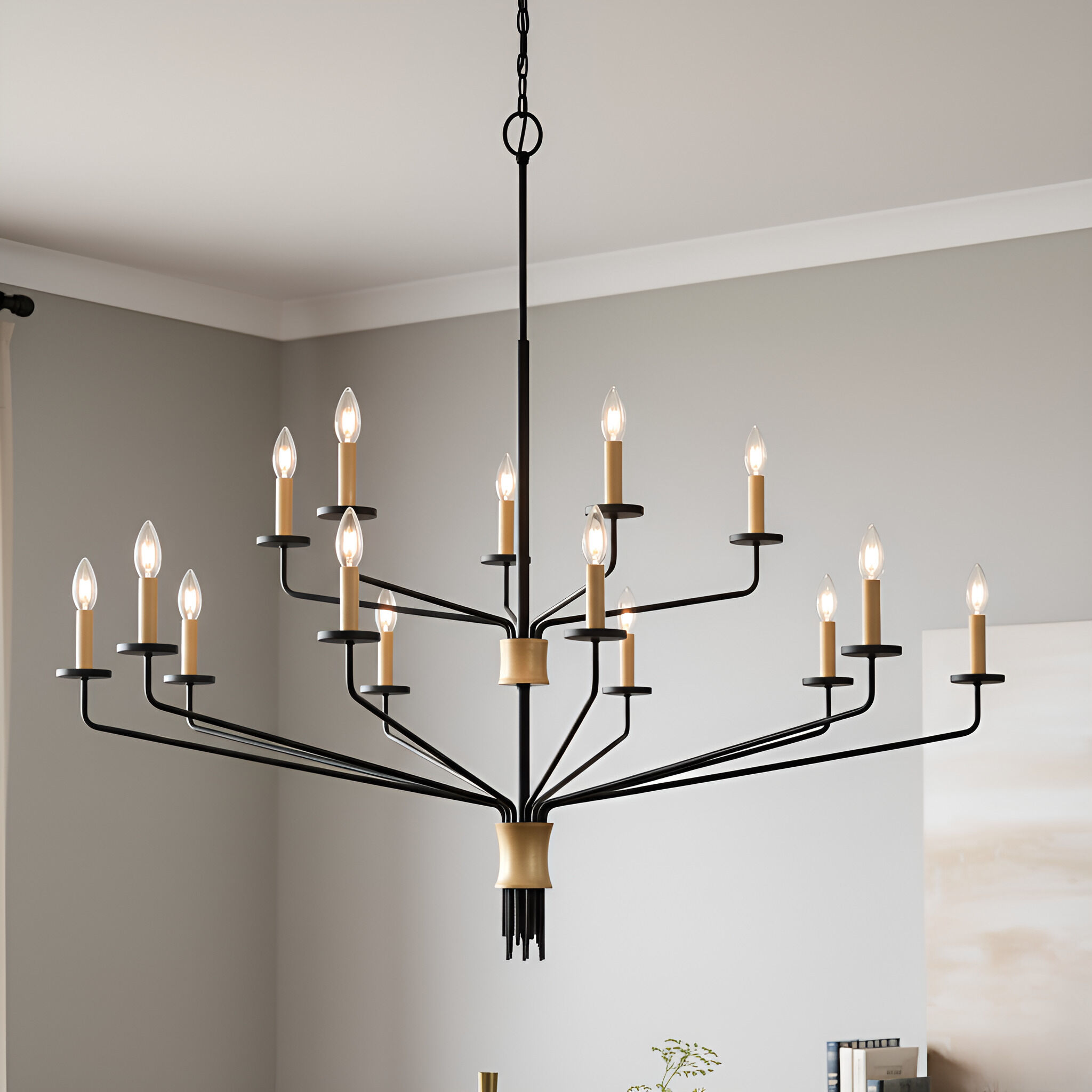 Alexander 15 Light 55 inch Matte Black Chandelier Ceiling Light