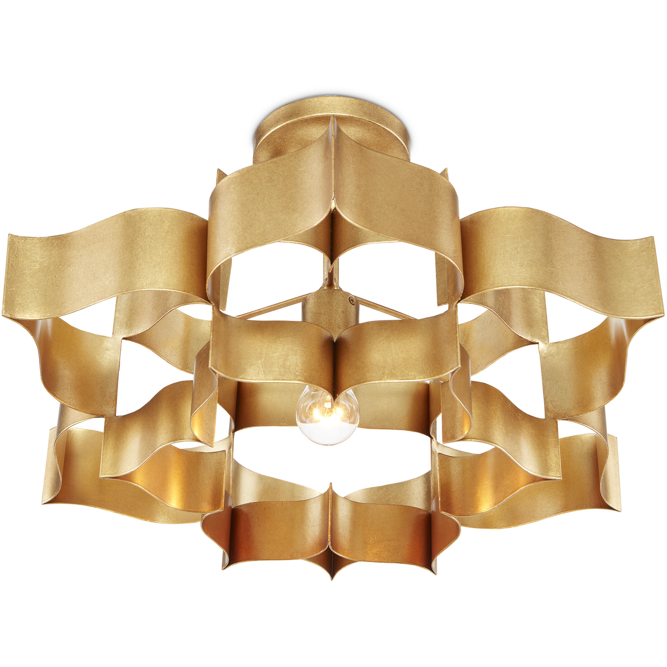 Grand Lotus 1 Light 20.25 inch Antique Gold Leaf Chandelier Ceiling Light, Small, Semi-Flush Convertible