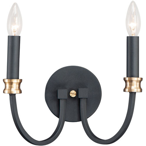 Charlton 2 Light 12 inch Black/Antique Brass Wall Sconce Wall Light