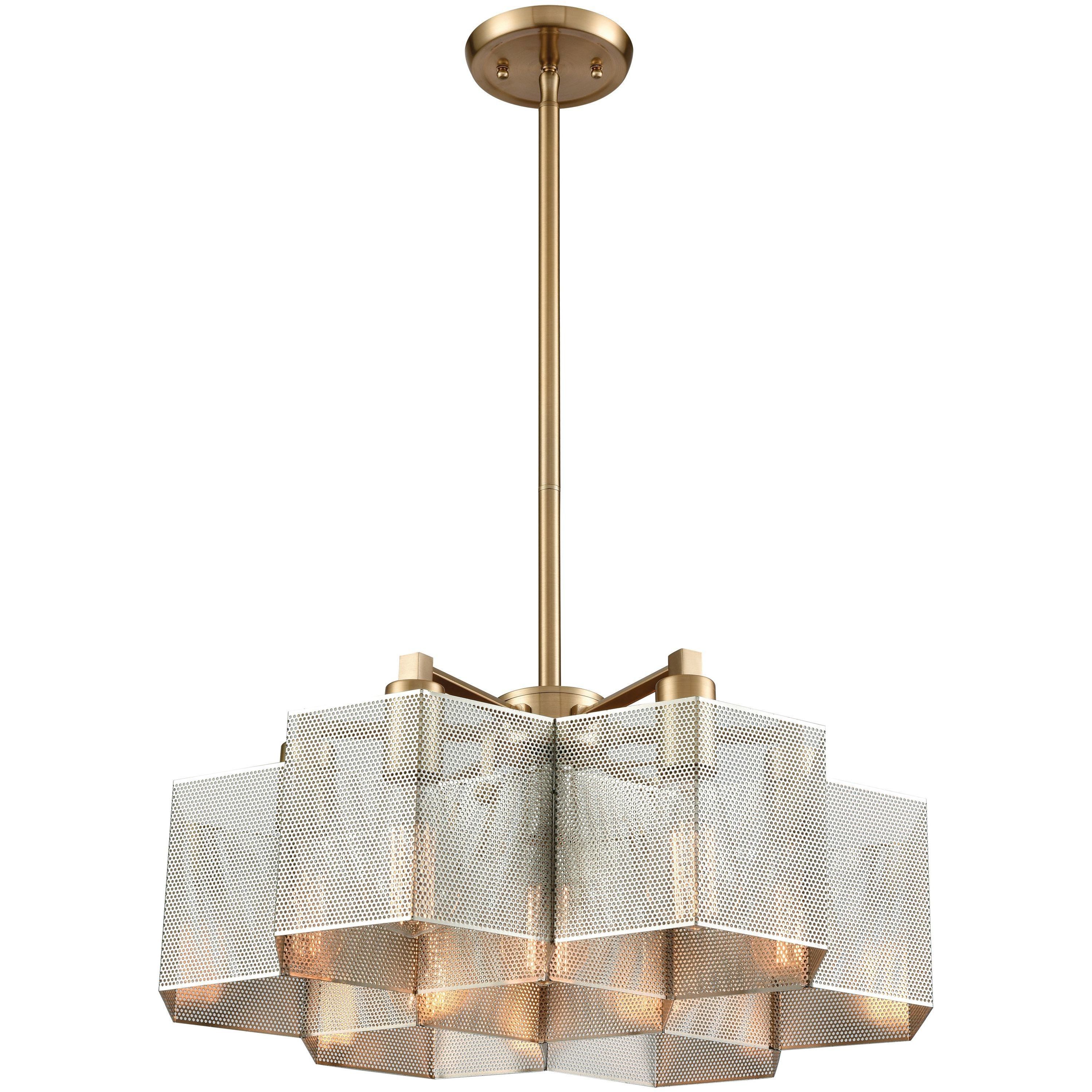 Compartir 7 Light 20 inch Satin Brass with Satin Nickel Chandelier Ceiling Light