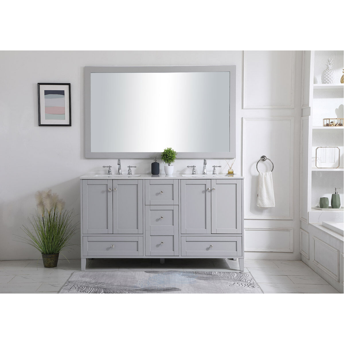 Sommerville 60 X 22 X 34 inch Grey and Brushed Nickel with Calacatta Quartz Vanity Sink Set