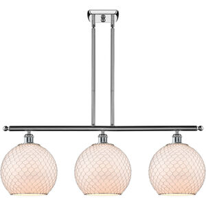 Ballston Large Farmhouse Chicken Wire 3 Light 36 inch Polished Chrome Island Light Ceiling Light in White Glass with Nickel Wire, Ballston