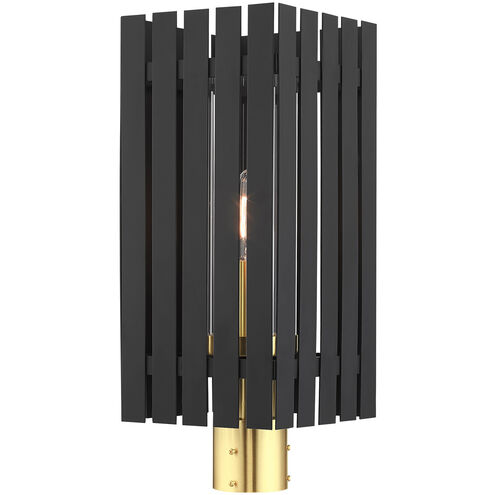 Greenwich 1 Light 20 inch Black with Satin Brass Accents Outdoor Post Top Lantern