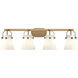 Pilaster II Cone 4 Light 36.5 inch Brushed Brass Bath Vanity Light Wall Light in Matte White Glass