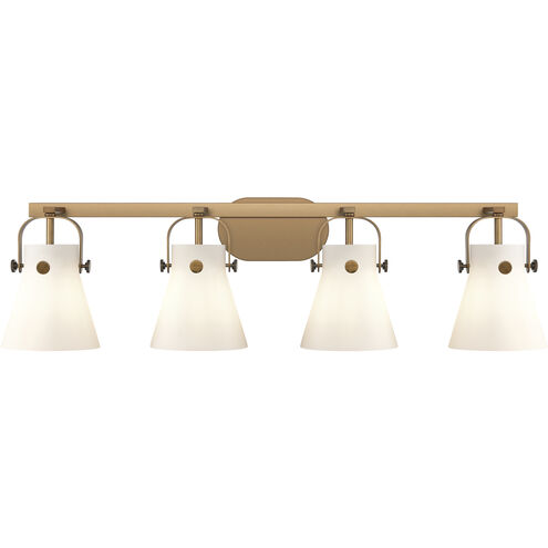 Pilaster II Cone 4 Light 36.5 inch Brushed Brass Bath Vanity Light Wall Light in Matte White Glass