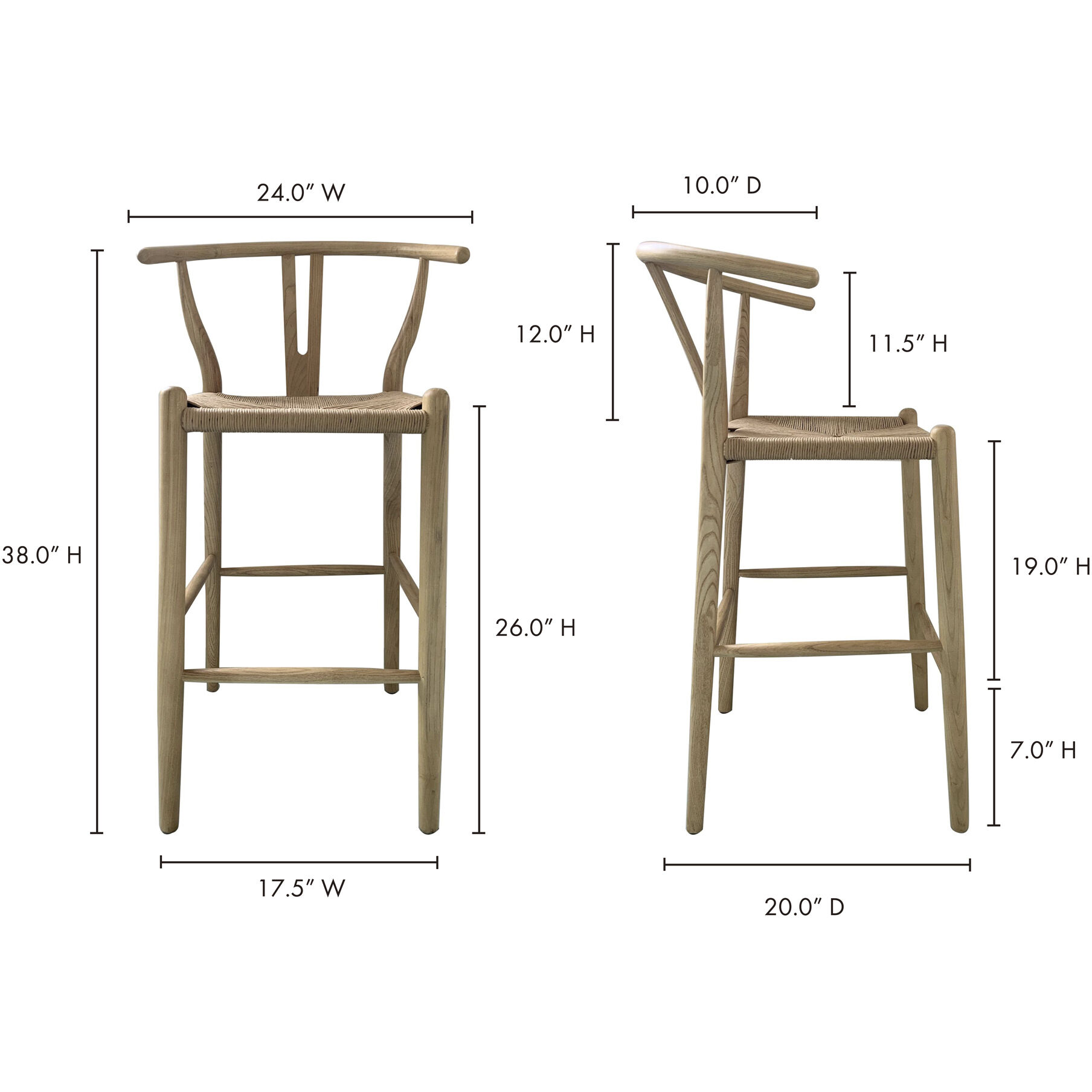 Ventana 38 inch Natural Counter Stool