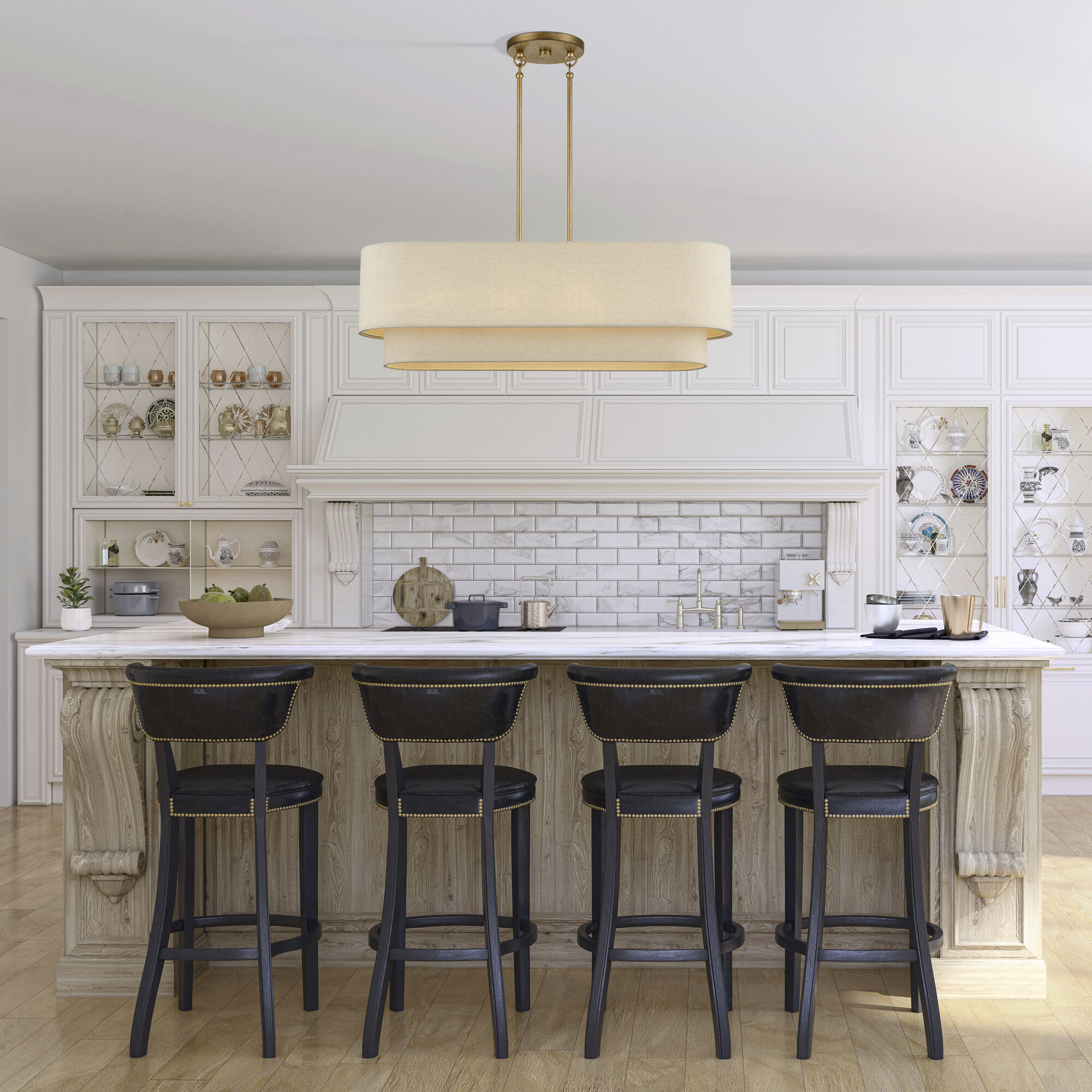 Bellingham 4 Light 36 inch Antique Gold Leaf Linear Chandelier Ceiling Light, Large