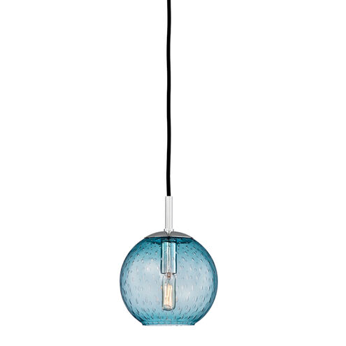 Rousseau 1 Light 6 inch Polished Chrome Pendant Ceiling Light in Blue Glass