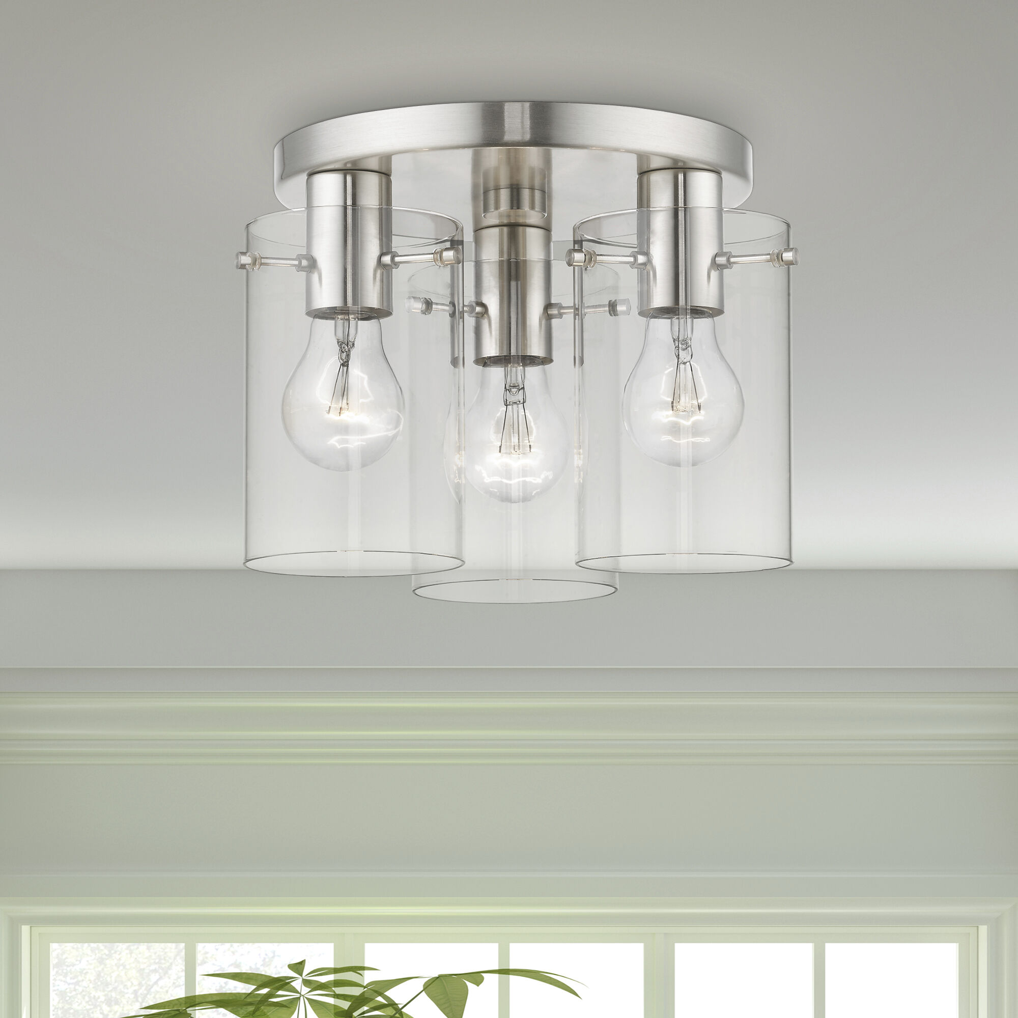 Munich 3 Light 11 inch Brushed Nickel Flush Mount Ceiling Light