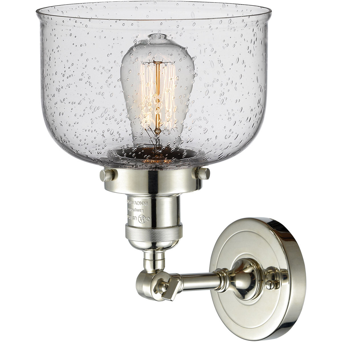 Franklin Restoration Large Bell LED 8 inch Polished Nickel Sconce Wall Light in Seedy Glass, Franklin Restoration