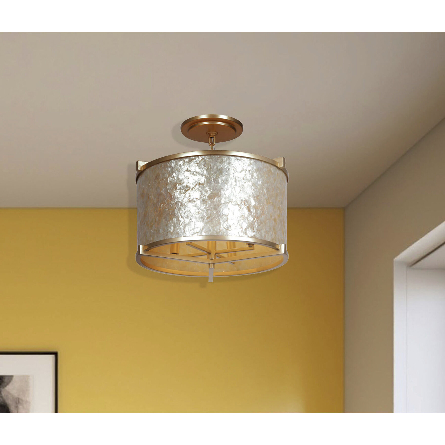 Sommers Bend 4 Light 17 inch Capiz Shell Gold Semi Flush Ceiling Light